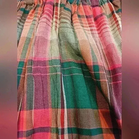 Ann Taylor LOFT Plaid Tie Off The Shoulder Top Size Small in Cool Pine - Picture 7 of 7